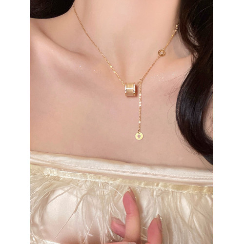 貓眼石小蠻腰項鍊女款2025新款流蘇鎖骨鍊鈦鋼項鍊輕奢小衆首飾品