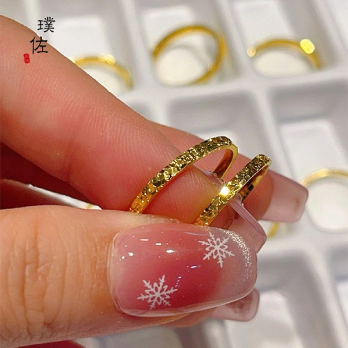 越南沙金鍍金碎碎冰戒指男女情侶對戒碎冰冰滿天星細款指環高級感