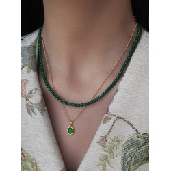 天然綠色瑪瑙玉髓串珠項鍊女款碧玉石珠子翡翠新中式鎖骨頸鏈配飾