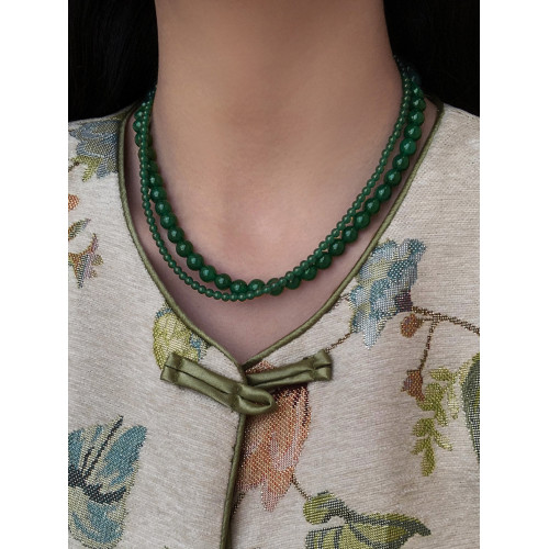 天然綠色瑪瑙玉髓串珠項鍊女款碧玉石珠子翡翠新中式鎖骨頸鏈配飾