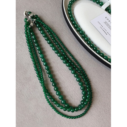 天然綠色瑪瑙玉髓串珠項鍊女款碧玉石珠子翡翠新中式鎖骨頸鏈配飾