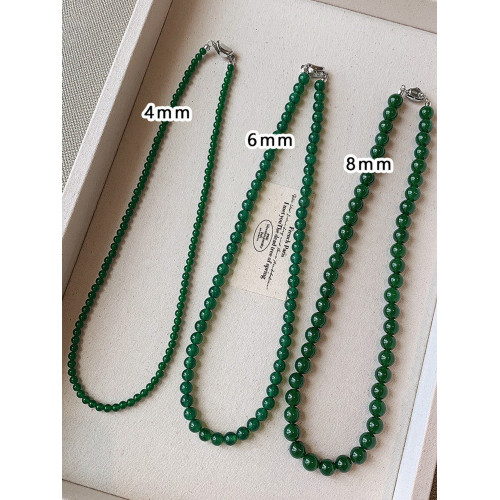 天然綠色瑪瑙玉髓串珠項鍊女款碧玉石珠子翡翠新中式鎖骨頸鏈配飾