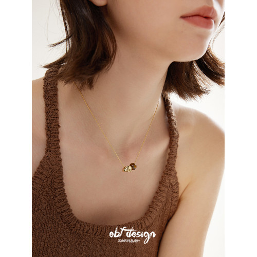 EBFWIND 烏木堅果 法式極簡浪漫幾何虎眼石復古高級感美拉德項鍊