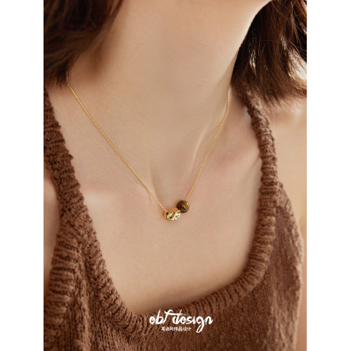 EBFWIND 烏木堅果 法式極簡浪漫幾何虎眼石復古高級感美拉德項鍊