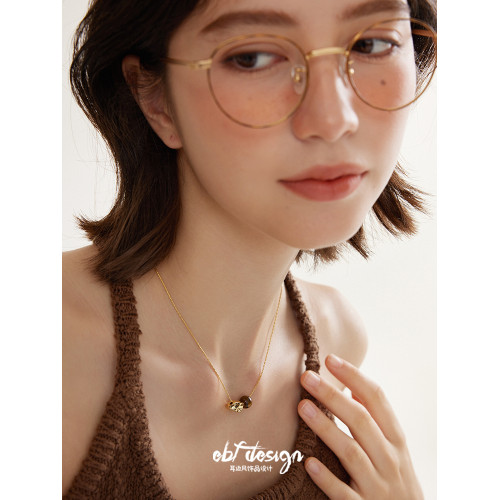 EBFWIND 烏木堅果 法式極簡浪漫幾何虎眼石復古高級感美拉德項鍊