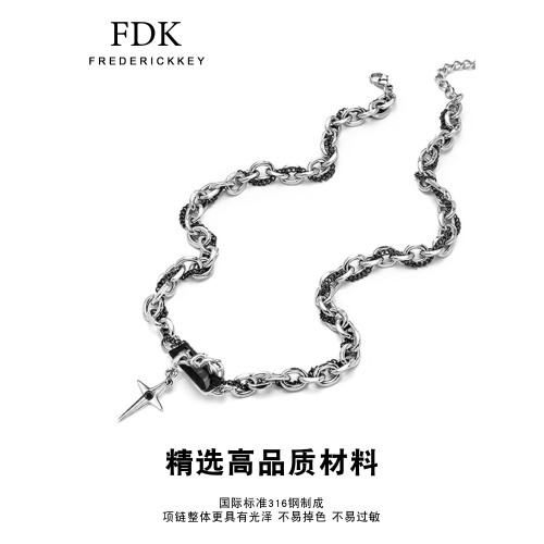 官方王嘉爾同款項鍊男潮流纏繞黑寶石十字架毛衣鏈情侶送禮刻字