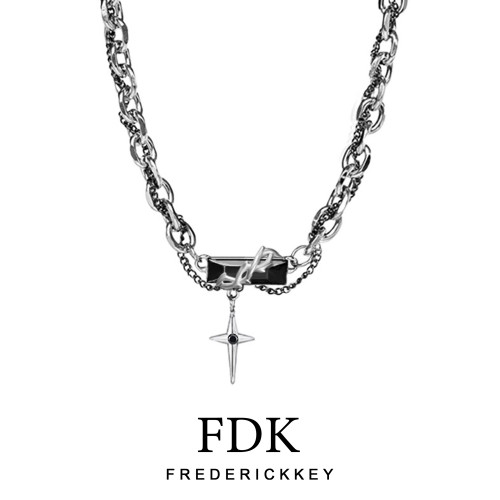 官方王嘉爾同款項鍊男潮流纏繞黑寶石十字架毛衣鏈情侶送禮刻字