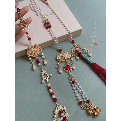 ［海棠］平安鎖長流蘇背雲瓔珞項鍊女款新中式古風壓襟馬面裙配飾