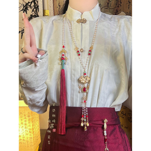 ［海棠］平安鎖長流蘇背雲瓔珞項鍊女款新中式古風壓襟馬面裙配飾