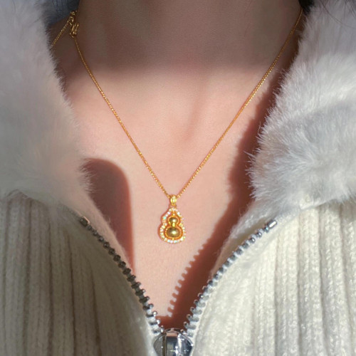 金店同款福祿古法手工葫蘆項鍊吊墜女時來運轉鑲鑽百搭掛墜新年風