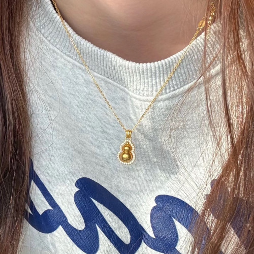 金店同款福祿古法手工葫蘆項鍊吊墜女時來運轉鑲鑽百搭掛墜新年風