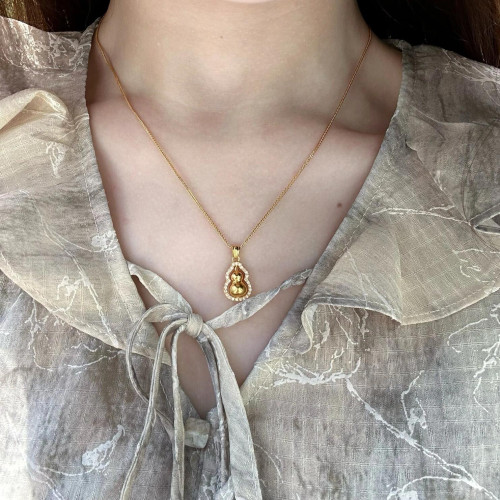 金店同款福祿古法手工葫蘆項鍊吊墜女時來運轉鑲鑽百搭掛墜新年風