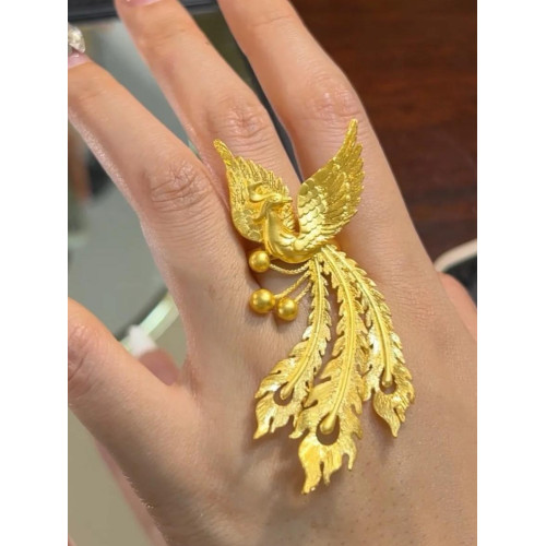 鳳凰開口戒指孔雀活口可調節結訂婚仿真三金拍照婚嫁鳳飛九天戒指