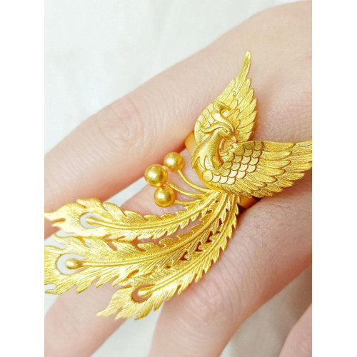 鳳凰開口戒指孔雀活口可調節結訂婚仿真三金拍照婚嫁鳳飛九天戒指