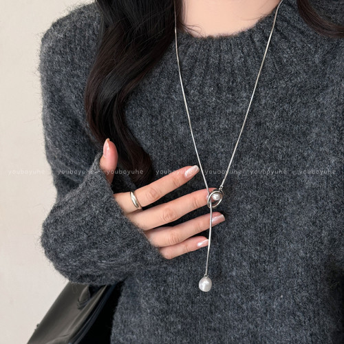 鈦鋼不掉色金色珍珠項鍊女高級感輕奢氣質長款毛衣鏈秋冬復古配飾 鈦鋼不掉色金色珍珠項鍊女高級感輕奢氣質長款毛衣鏈秋冬復古配飾