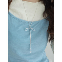 因缺斯汀【私藏心動】銀色蝴蝶結抽拉項鍊女ins風毛衣鏈小衆百搭