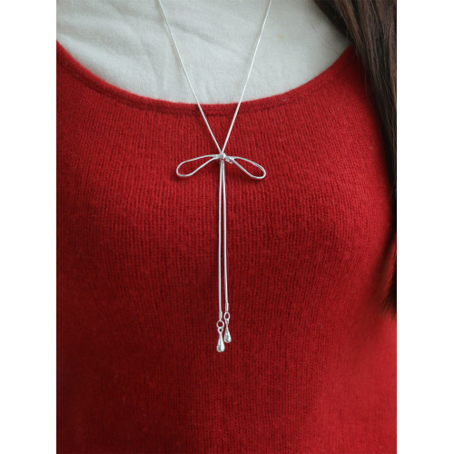 因缺斯汀【私藏心動】銀色蝴蝶結抽拉項鍊女ins風毛衣鏈小衆百搭 因缺斯汀【私藏心動】銀色蝴蝶結抽拉項鍊女ins風毛衣鏈小衆百搭