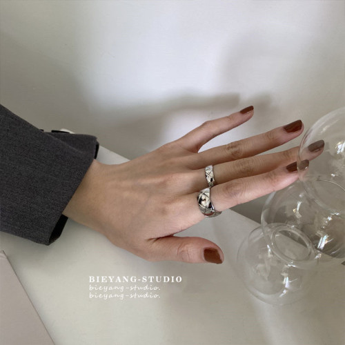 ins博主同款金色時髦指環復古小衆菱形格子chic時尚百搭戒指