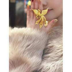 「鳳舞九天」鳳舞九天戒指古法金色鳳凰輕奢婚嫁開口食指戒