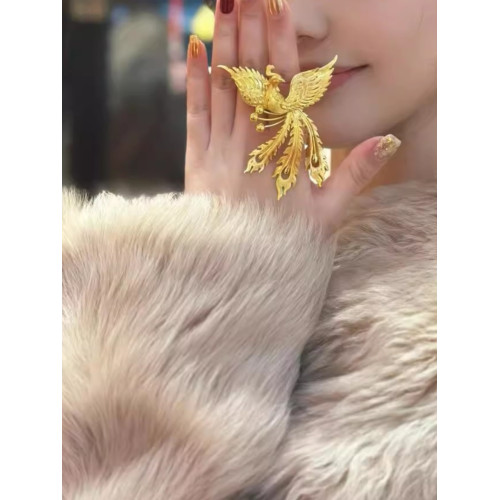 「鳳舞九天」鳳舞九天戒指古法金色鳳凰輕奢婚嫁開口食指戒