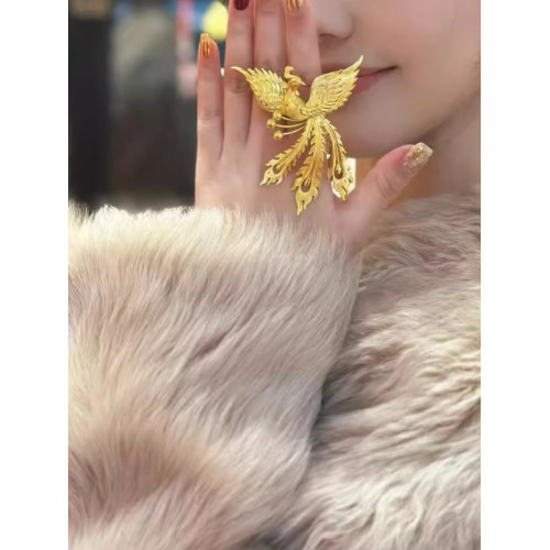 「鳳舞九天」鳳舞九天戒指古法金色鳳凰輕奢婚嫁開口食指戒