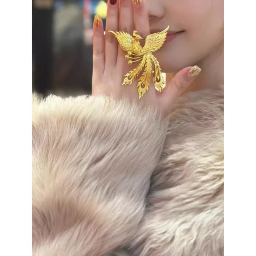 「鳳舞九天」鳳舞九天戒指古法金色鳳凰輕奢婚嫁開口食指戒