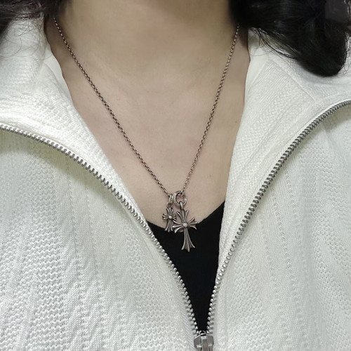 AETEEY十字架項鍊男款女款毛衣鏈高級感飾品吊墜鎖骨鍊曡戴配飾