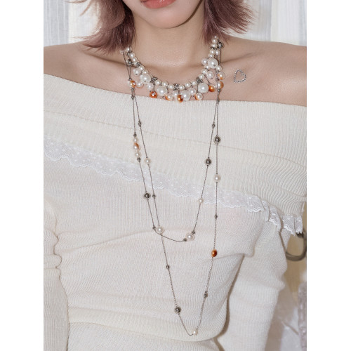 SUMIYAKI 曡戴利器! 原創燃燒破碎珍珠項鍊火焰長款毛衣鏈氛圍感