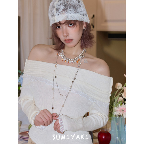 SUMIYAKI 曡戴利器! 原創燃燒破碎珍珠項鍊火焰長款毛衣鏈氛圍感