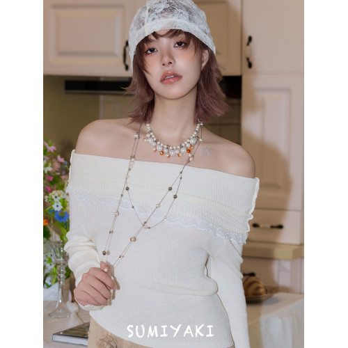 SUMIYAKI 曡戴利器! 原創燃燒破碎珍珠項鍊火焰長款毛衣鏈氛圍感