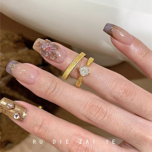 如蝶在野 中古vintage拉絲方糖鋯石戒指女高級感輕奢小衆開口戒