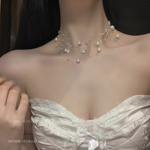 滿天星多層珍珠項鍊女2025新款爆款鎖骨鍊超仙純欲choker頸鏈配飾