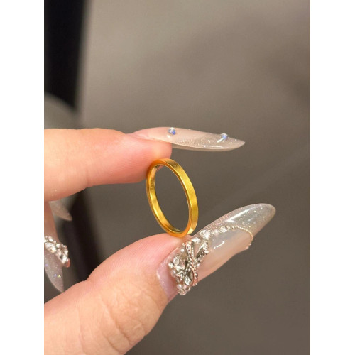 18k金輕奢復古素圈小條戒指極簡百搭大氣洗澡不用摘閉口食指環戒