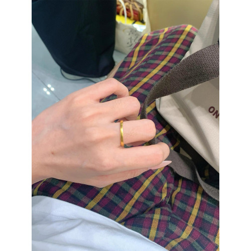 18k金輕奢復古素圈小條戒指極簡百搭大氣洗澡不用摘閉口食指環戒