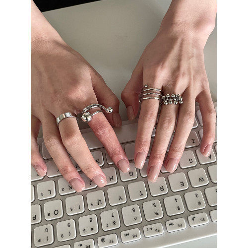 設計感金屬曡戴四件套戒指冷淡風質感珠珠ins戒指環時髦氣質百搭