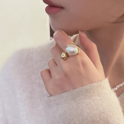 巴洛克珍珠戒指女小衆設計輕奢高級感開口食指戒2026新款復古指環