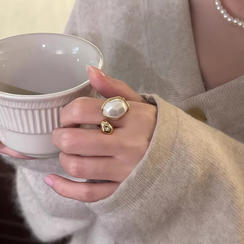 巴洛克珍珠戒指女小衆設計輕奢高級感開口食指戒2026新款復古指環