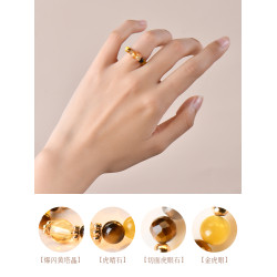 普陀山金霸大綜合水晶戒指女款招財暴富黃塔晶虎眼石指環情侶禮物