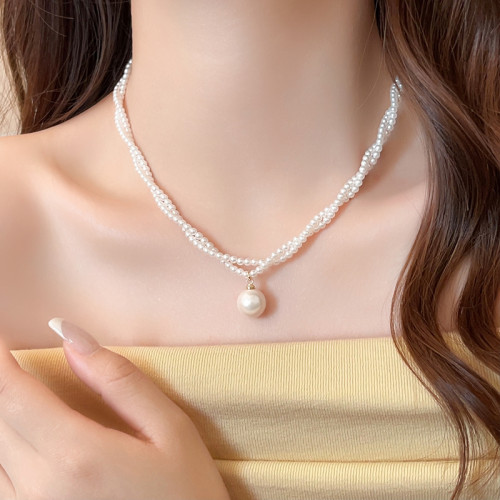 法式雙層麻花珍珠項鍊女款2026新款高級感輕奢小衆毛衣鏈頸鏈配飾