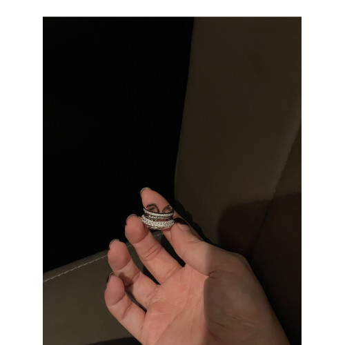 NOIR別針寶石珍珠戒指 雙層纏繞開口重工設計小衆不褪色