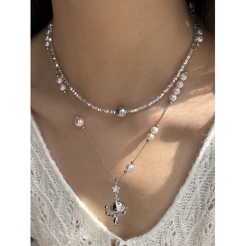 施家土星星球滿天珍珠星項鍊女輕奢小衆設計師復古氣質鎖骨鍊頸鏈