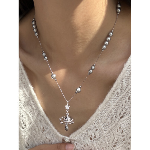 施家土星星球滿天珍珠星項鍊女輕奢小衆設計師復古氣質鎖骨鍊頸鏈