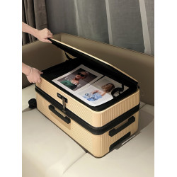 2025新款側開大容量行李箱女五輪防爆拉桿箱男20寸可登機PC旅行箱