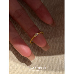 vintage中古mini閃鑽雪花細款金戒指女拉絲工藝食指戒開口指環