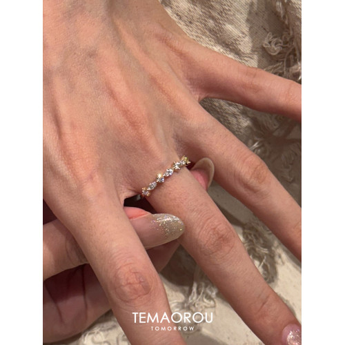 【星光】極細款閃鑽金色排戒小衆設計高級感戒指女指環不掉色開口