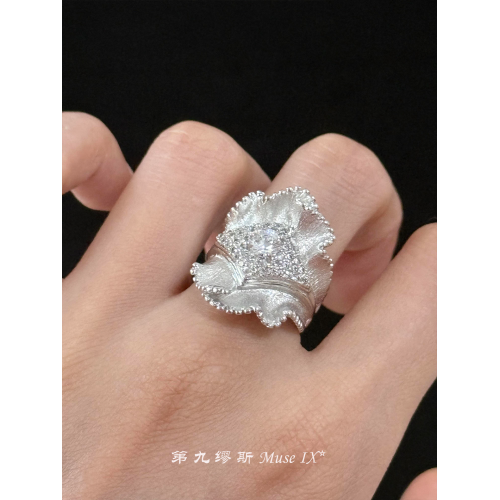 【第九繆斯】重工拉絲綢緞裙邊碎鑽戒指女小衆設計輕奢高級感指環