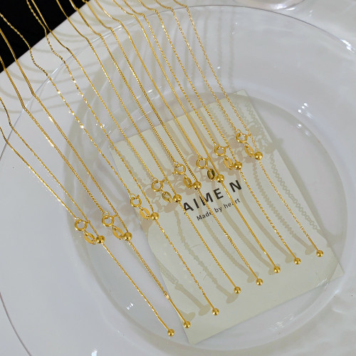 24k金色項鍊素鏈可穿吊墜細蛇骨鏈鈦鋼不掉色萬能鏈女鏈子無吊墜