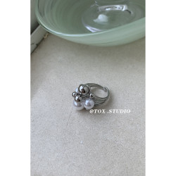 TOX ACC 新款韓系高質感珍珠不掉色氣質百搭食指戒宮廷風圓球戒指