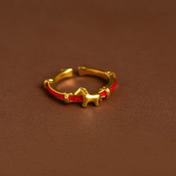 沙金小馬紅繩開口戒指2026新款爆款小衆設計尾戒女小指輕奢高級感