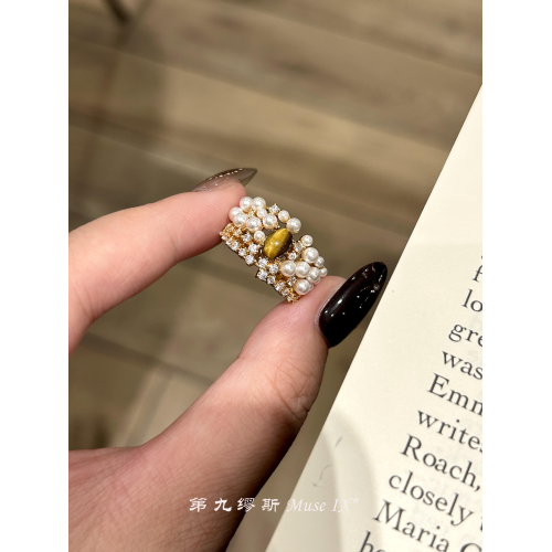 【第九繆斯】中古虎眼石珍珠閃鑽戒指老錢風輕奢高級感小衆食指戒